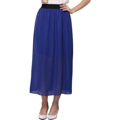 Summer Pure Womens Color Casual Long Skirt YANQINGHUAN 2018 New European And American Fashion Elastic Waist Sexy Chiffon Skirt