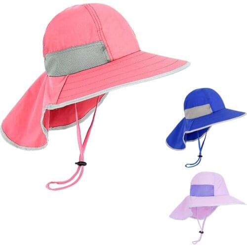 Summer Hat With Neck Flap Kids Boy Girl Sun Beach Sunshine Protection Swimming String Outdoor Accessory