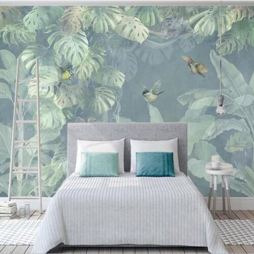 Milofi custom 3D wallpaper mural Nordic retro hand-painted tropical plants living room bedroom background wall decoration painti
