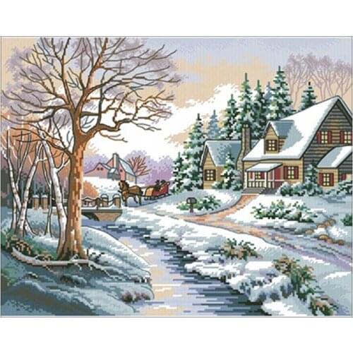 Snow scene patterns counted 11CT 14CT DIY Cross Stitch Sets wholesale Cross-stitch Kits Embroidery Needlework