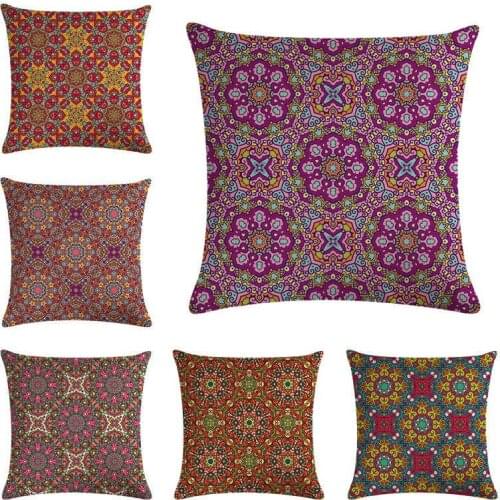 National style Cushion Cover Geometric Printsl Colorful Cotton Linen 45x45cm Pillowcase Home Decor For Sofa Throw Pillow Cover
