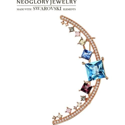 Neoglory Austria Crystal & Rhinestone Colorful Moon Design Brooch Precious Style For Lady Sweater Gift Dress Classic Party Daily