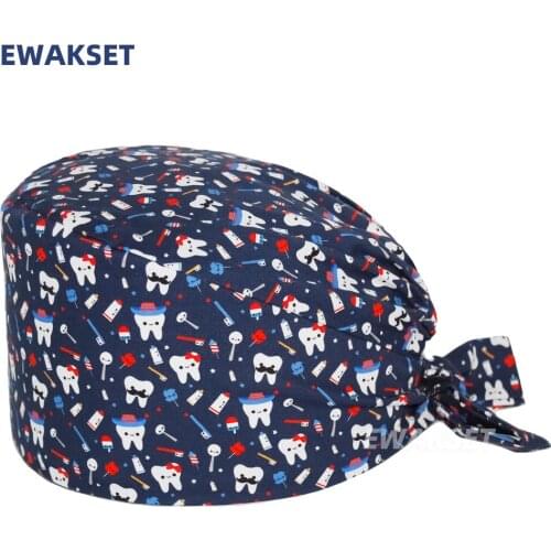 New Cartoon Surgical Cap Tooth Printing Nursing Caps Beauty Salon Dental Clinic Long Hair Working Accessories Scrubs Hats