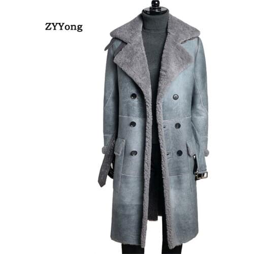 New Warm Winter Sheepskin Mens Leather jacket Men Leisure Fur coat Men Brand luxury Real Leather Coat