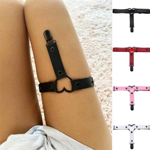 DIEZI 2020 New Vintage Elastic Garter Belt Leg Black Heart Suspender Stockings Belt Leg Chain Harness PU Leather Body Jewelry