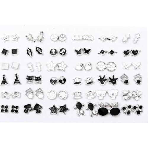 36Pairs/Set Mix Style Women Enamel Acrylic Small Stud Earrings Set Girl Child Heart Star Animal Flower Bowknot Earring Jewelry