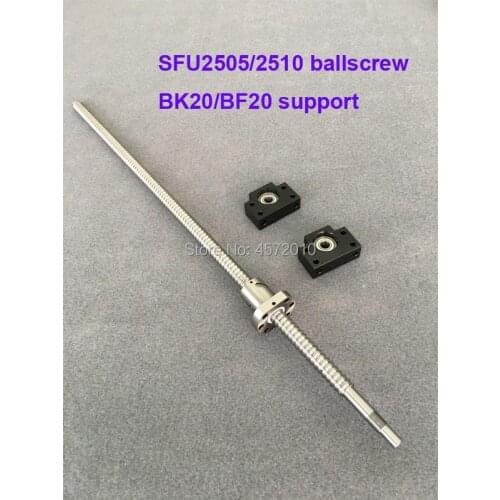 SFU2505 RM2510 Ballscrew 1100 1200 1500 mm with end machined + Ballnut + BK20 BF20 End support for CNC parts