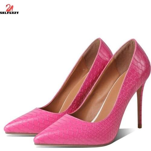 SKLFGXZY New Style European Brand Women Shoes High Heels Fashion Leather Crocodile Grain Party Shoes Pumps Ladies Dress Shoes