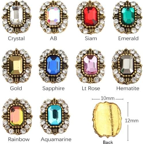 Nail art rhinestone Alloy antique gold Rectangle 10X12mm Nail art decorations jewelry accessoires