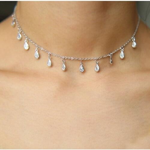 2021 spring Delicate Necklace paved cz drop mini charm dainty gold color 33+7cm choker necklace pendant for lover wedding gift