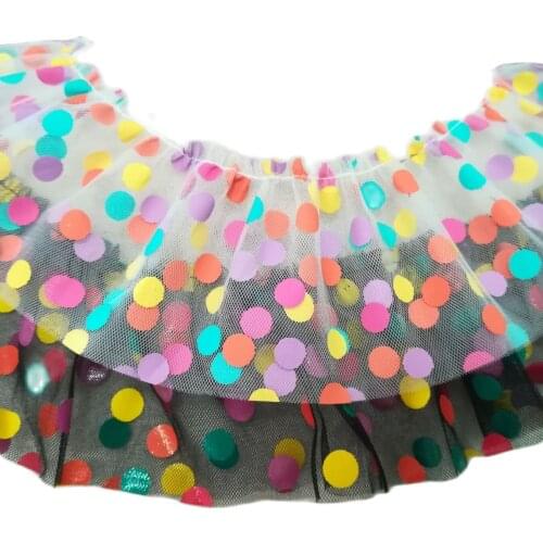 1Yards High Quality Lace Fabric Applique Wide 7.5cm Ribbon Rainbow Dot Lace Trim Guipure Laces Sewing Trimmings dentelle LA37