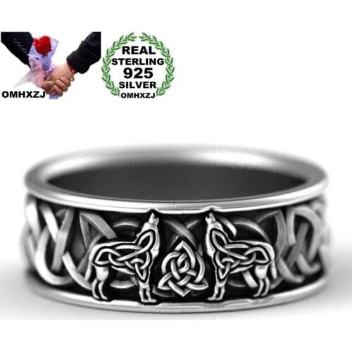 OMHXZJ Jewelry Wholesale RR1179 European Fashion Hot Fine Man Party Birthday Wedding Gift Vintage Wolf 925 Sterling Silver Ring