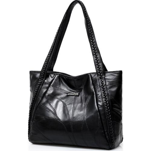 Women Large handbags Genuine Sheepskin Patchwork Casual Hand Bags Ladies Bags Big Capacity Woman Shoulder Bag