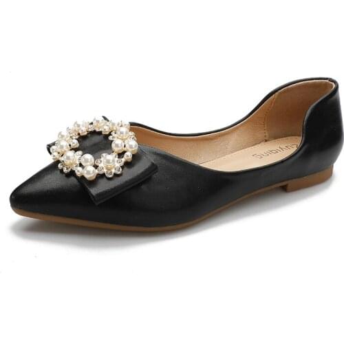 2021 Flat Large Size Single Shoes Female Shallow Mouth Female Black Single Shoes Pointed Toe Four Seasons Casual Shoes