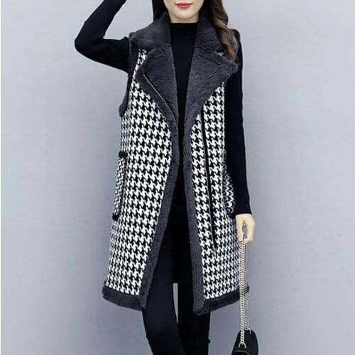 Winter plus size womens warmth plaid fashion zipper plus velvet thickened vest mid-length coat was thin Pockets Fur 2020 new