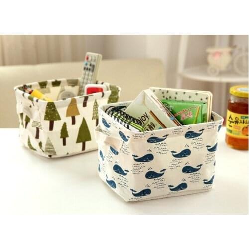 1PC Cute Retro Cosmetic Storage Basket Cotton Linen Kitchen Bathroom Desktop Toys Organizer Portable Small Home Box OK 0457