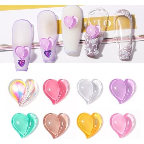 20Pcs/Bag 3D Peach Heart Nail Art Decorations 8mm Korean Colorful Kawaii Resin Aurora Charms AB Cute Manicure Accessories CB#53