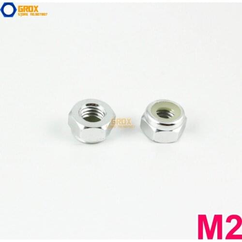 20 Pieces M2 Silver Hex Nylon Lock Nut Aluminum