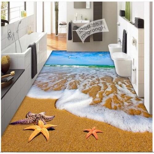 3d flooring waterproof wall paper pvc floor bedroom custom mural photo The sea beach sticker painting wallpaper for walls 3d