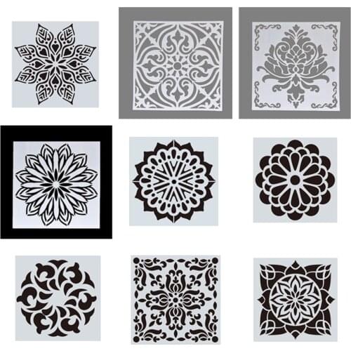 4Pcs 15X15 Mandala Stencils DIY Home Decoration Drawing Laser Cut Template Wall Stencil Painting Tools For Wood Tiles Fabric
