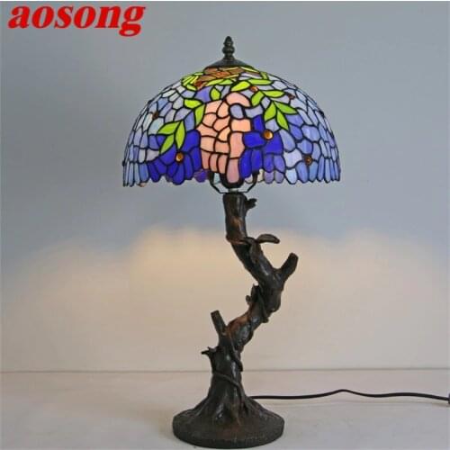 AOSONG Tiffany Table Lamp Modern Creative Decorative Pattern Figure LED Light For Home Bedroom