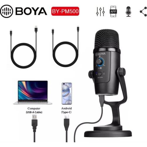 BOYA BY-PM500 USB Microphone Compatible With Computers USB Port and Type-C Smartphone for Podcasting, Video Conference Calls