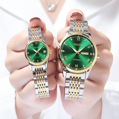 OLEVS Couple Watch Women Stainless Steel Men Watch Mechanical Watches For Women Men Watch Luxury Automatic Wristwatch Gift 2021