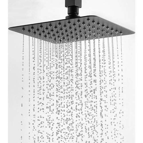 Black 8 inch stainless steel ultra thin shower head Rainfall Shower Heads square bathroom shower head