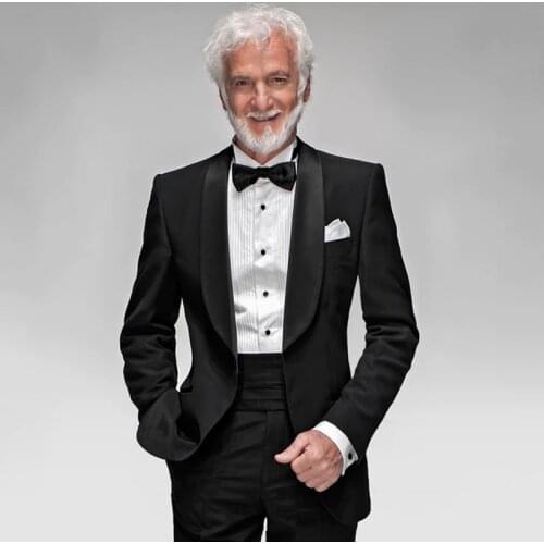 Black Men Suits Slim Fit Wedding Tuxedos Costumen Homme Groom Wear Shawl Lapel 2 Pieces (Jacket+Pants) Terno Prom Suits Blazer