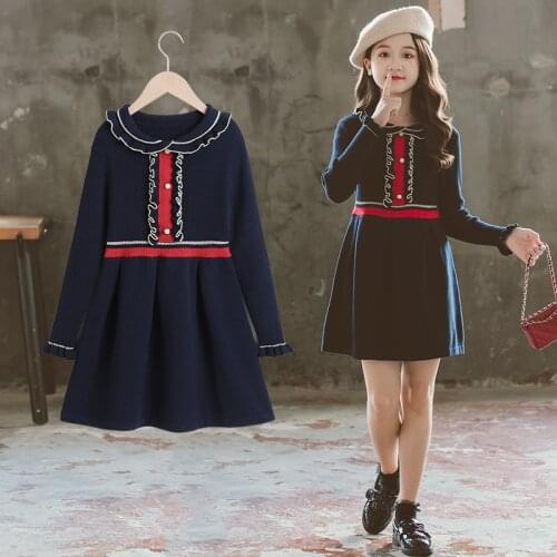 Elegant Knitted Dress for Kids Girl 8 10 12 years Long Sleeve Clothing Spring Autumn Students School Clothing