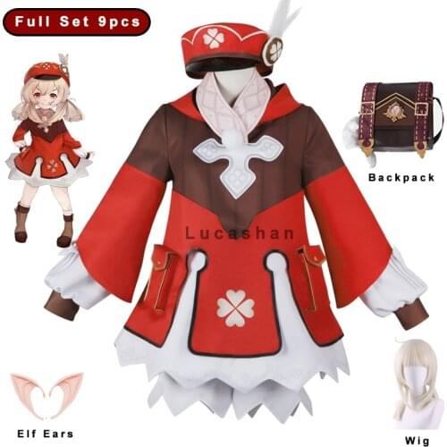 Genshin Impact Cosplay Klee Cosplay Costumes Maid Dress Backpack Wig Dresses Skirt Halloween Costume Women Sets Loli Maid Outfit