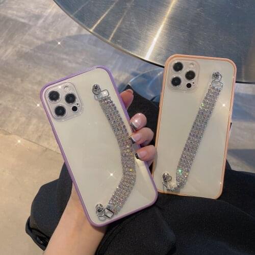 2021 Contrast Frame Mobile Phone Case for IPhone 11 12 Pro Max X XR Xs Max Luxury 7 8 Plus Back Cover with Rhinestone Chain