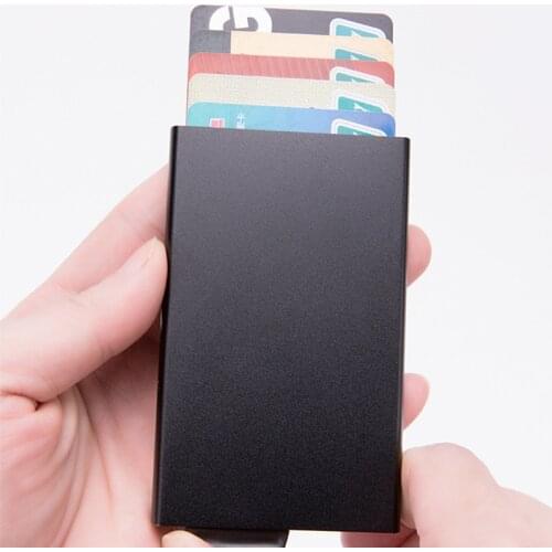 BISI GORO fashion slim thin Automatic Pop-up aluminium credit card case solid anti rfid protection bank card cow leather purse