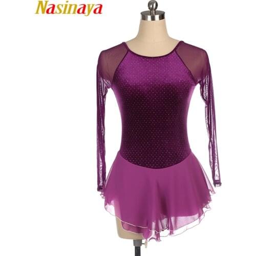 Nasinaya Figure Skating Dress Customized Competition Ice Skating Skirt for Girl Women Kids Patinaje Performance purple shiny dot