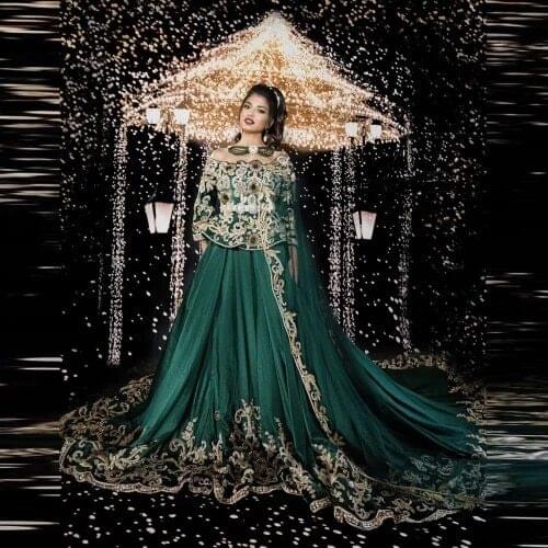 Moroccan Kaftan Caftan Muslim Evening Dresses A-line Scoop 3/4 Sleeves Chiffon Appliques Dubai Arabic Turkey Abaya Islamic Gown