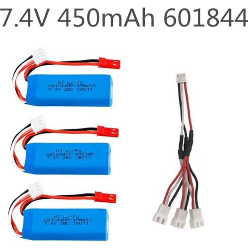 7.4V 450MAH 601844 35C Lipo Battery Set With 3 in 1 Charging Convert Cable For for WLtoys K969 K989 K999 P929 P939 RC Car