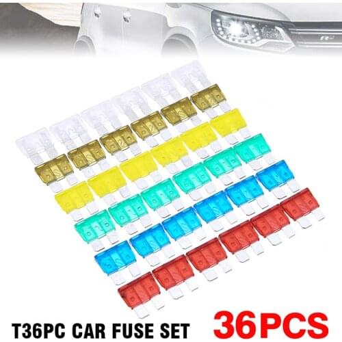 36pcs 7.5A 10A 15A 20A 25A 30A Car Auto Standard and Mini Blade Fuse Kit Motorcycle Boat Truck Automotive Blade Fuse Kit