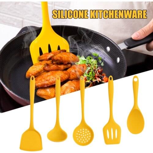 1/5 Pack Silicone Kitchen Utensils Set for Cooking Baking Yellow Non Stick Spatula Set Heat Resistant Kitchen Gadget TS2