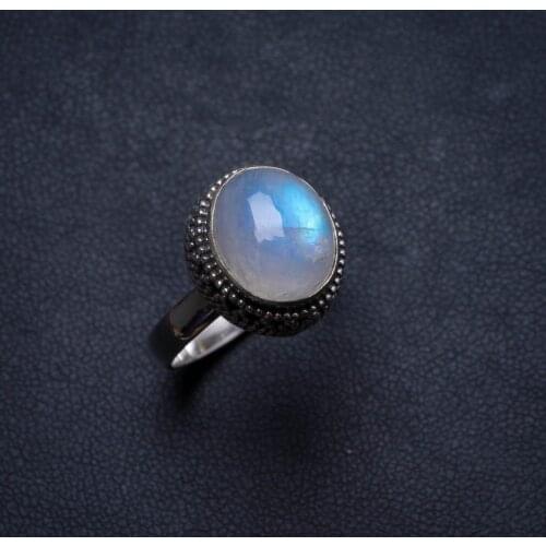 Natural Rainbow Moonstone Handmade Unique 925 Sterling Silver Ring, US size 8.75 X2049