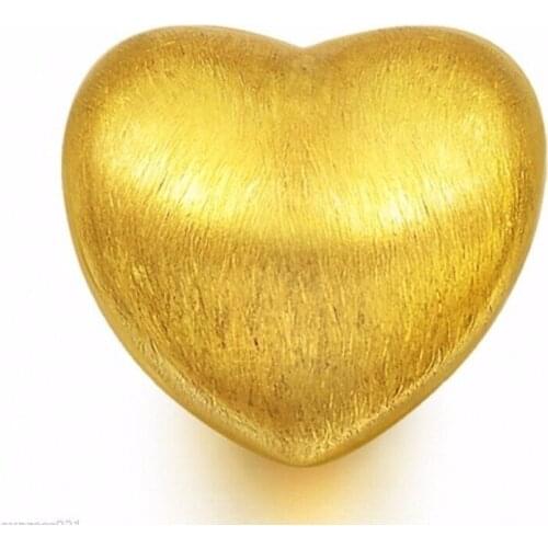 New Pure Solid 24K Yellow Gold Pendant / 3D Wiredrawing Lucky Heart Pendant / 0.95g