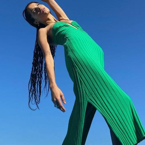 2021 New AliExpress Womens Pure Color Halter Halter Hollow Split Sling Dress Long Skirt