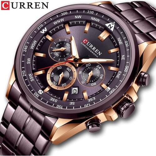 New Watch Men CURREN Fashion Mens Watches Top Brand Luxury Business Waterproof Clock Male Full Steel Sport Quartz Chronograph