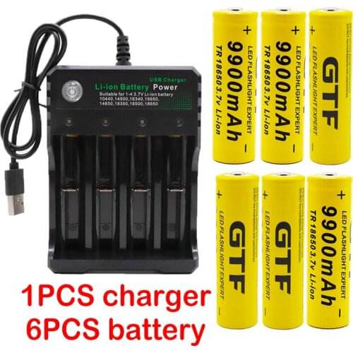 New Original 18650 battery 3.7V 9900mAh rechargeable liion battery for Led flashlight battery 18650 battery Wholesale+USBcharger