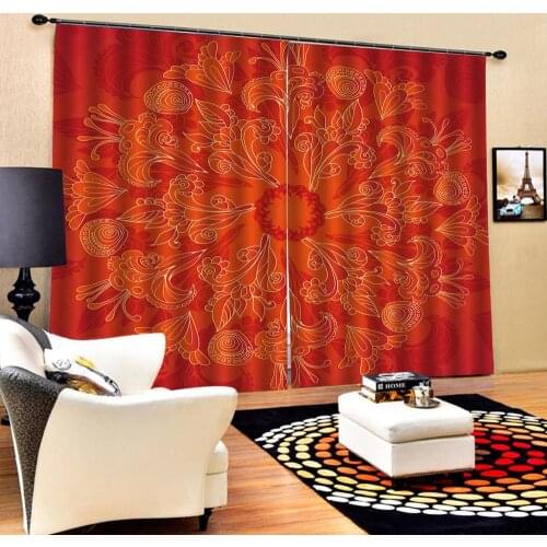 Orange curtains Flowers print Chinese Customized 3D Blackout Curtains Living Room Bedroom Hotel Window curtains