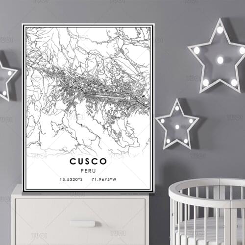 Map print poster canvas poster canvasWorld CUSCO Map Black White MapPoster Picture Art