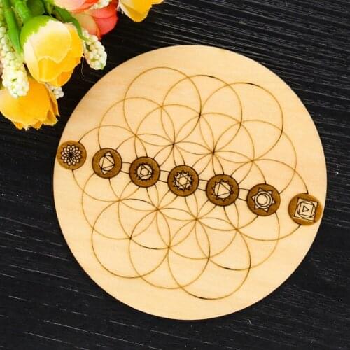 Simple Basswood Round Seven Chakra Energy Healing Placemat Home Wooden Coaster Kitchen Potholder Kitchen Table Decor Accessories