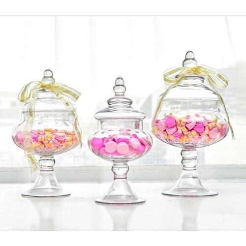 European style transparent Glass bottles dust-proof lid storage cake stand dessert candy jars tea caddy wedding vase Decoration