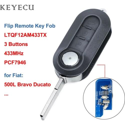Keyecu OEM Remote Key Fob 433MHz PCF7946 Replacement for Fiat 500 500L 2012 2013 2014 2015 FCC: LTQF12AM433T