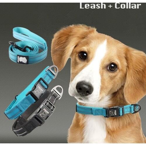 Adjustable Nylon Dog Collars and leash Padded Reflective Collar For Dog Training Outdoor Comfortable Dog Necklace For Pet