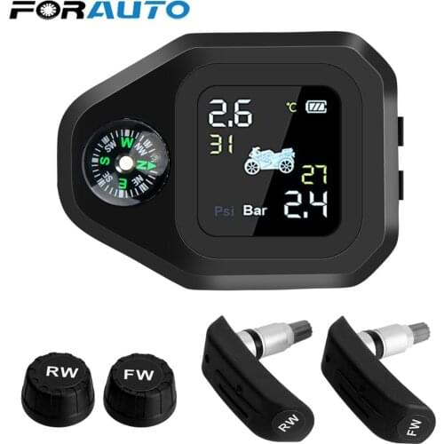 USB Charge Motorcycle TPMS LCD Display Motor Tire Pressure Monitoring System Tyre Temperature Alarm
